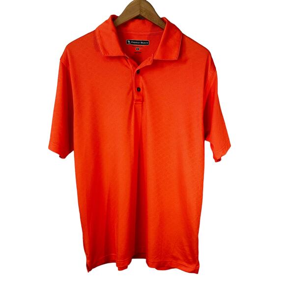 PEBBLE BEACH Performance Men's Short Sleeve Golf Polo Neon Orange Size Medium - Picture 1 of 7